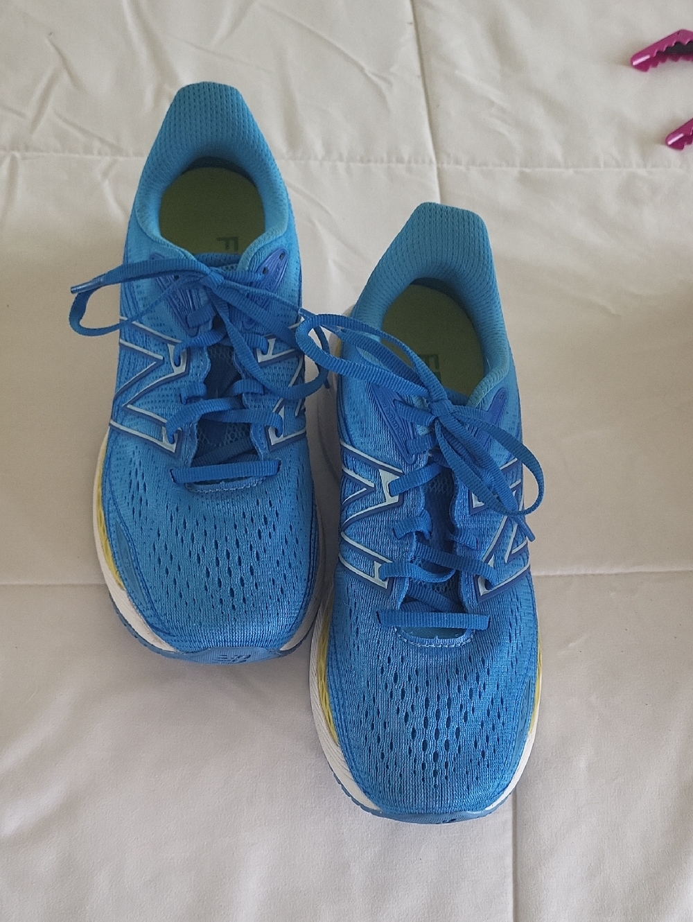 New Balance Fresh Foam Turquoise Athletic Shoes with Yellow Accents